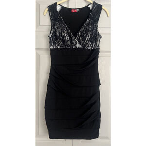 Ruby Rox Black And White Lace V-Neck Sleeveless Pinup‎ Rockabilly Dress Sz Small